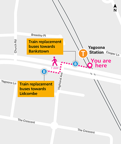 Train replacement bus stop map
