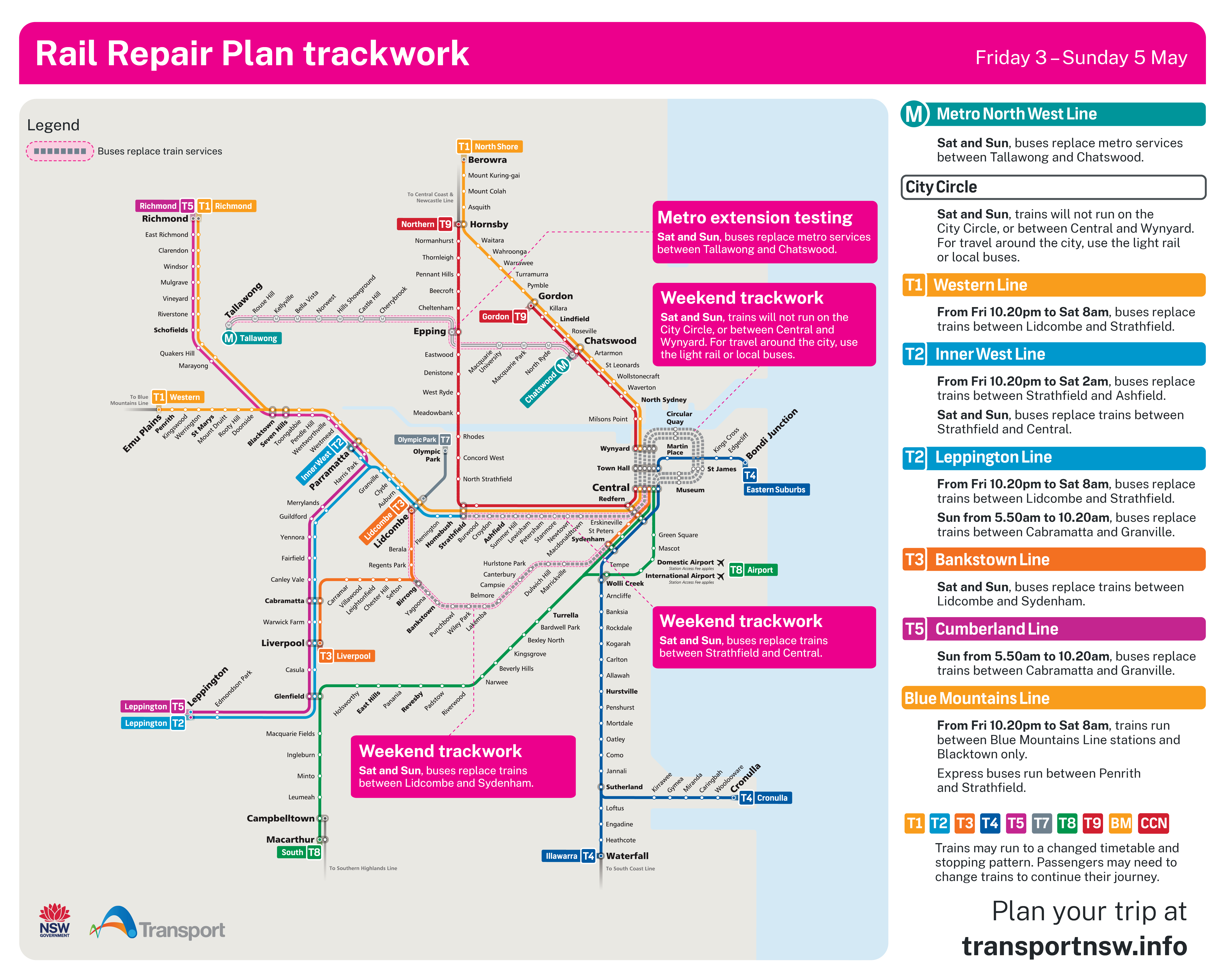 Rail repair plan weekend trackwork 19-21 April 2024 | transportnsw.info