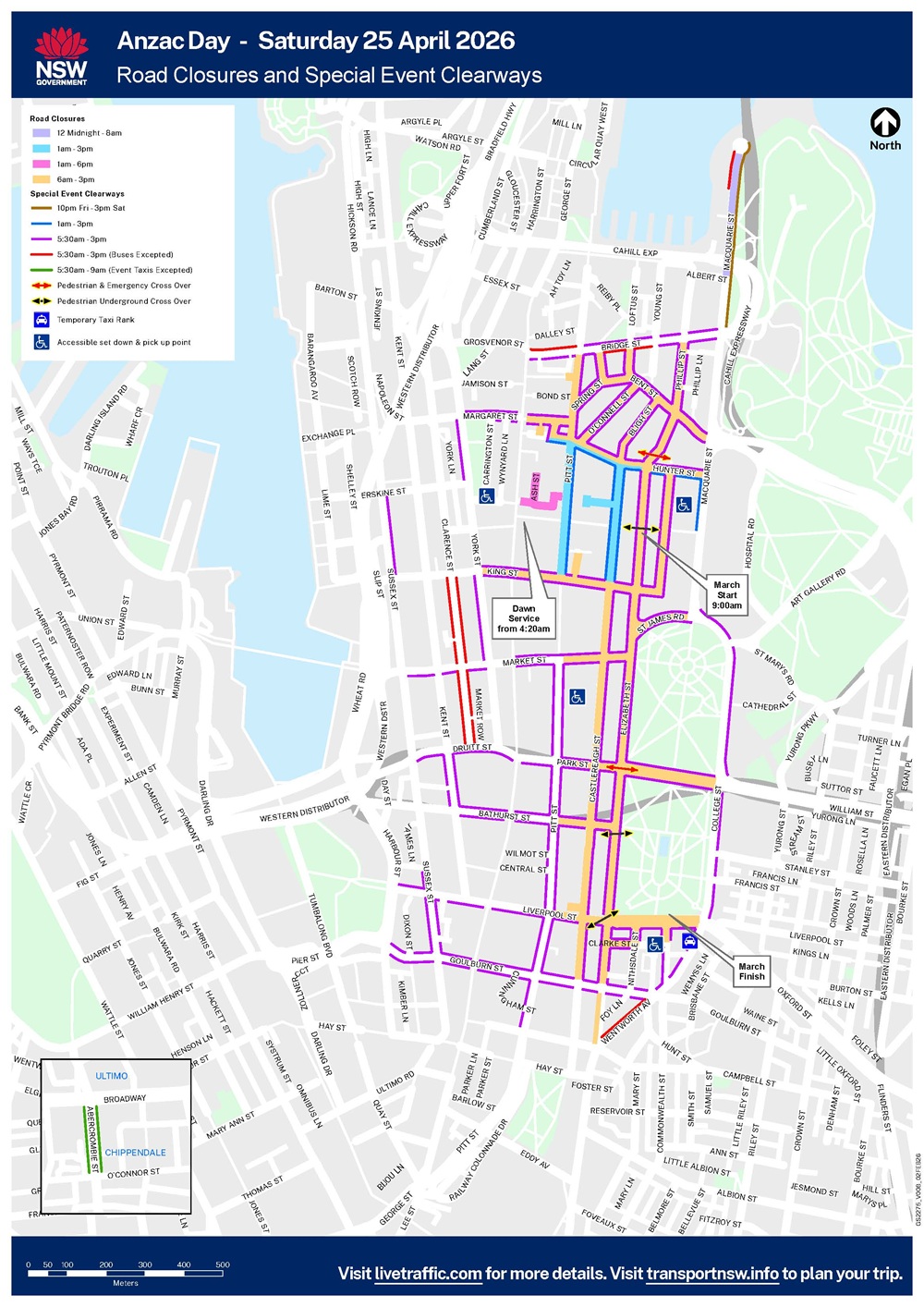 Anzac Day 2026 road closures and clearways map