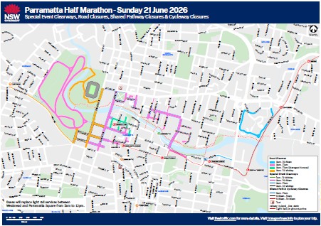 Parramatta Half Marathon closure map image