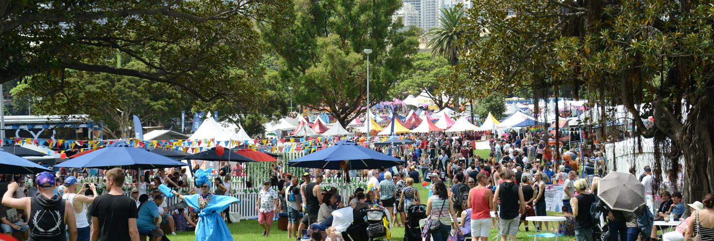 People in park for Mardi Gras Fair Day