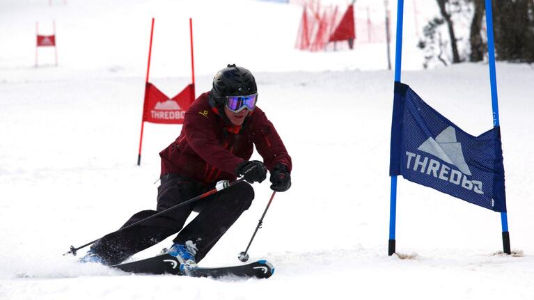 Downhill skiier competes at the Thredbo Masters Race