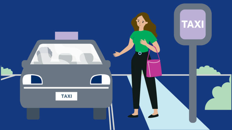 Woman entering taxi at secure taxi rank
