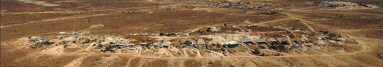 Aerial view over the outback town of White Cliffs