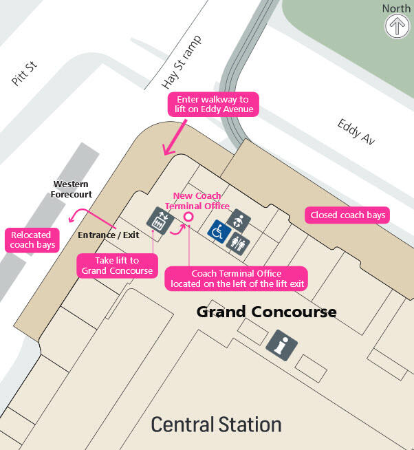Central Station map showing location of new coach stops